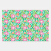 パームビーチクリスマスウォーターカラーピンク&グリーン ラッピングペーパーシート (正面3)