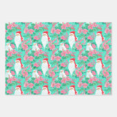 パームビーチクリスマスウォーターカラーピンク&グリーン ラッピングペーパーシート (正面3)