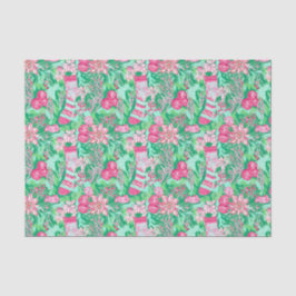 パームビーチクリスマスウォーターカラーフローラストッキング 薄葉紙