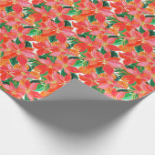 パームビーチクリスマスウォーターカラーポインセティアス ラッピングペーパー (角)