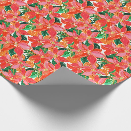 パームビーチクリスマスウォーターカラーポインセティアス ラッピングペーパー (角)