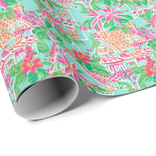 パームビーチクリスマスウォーター色ジンジャーブレッドハウス ラッピングペーパー (ロールコーナー)