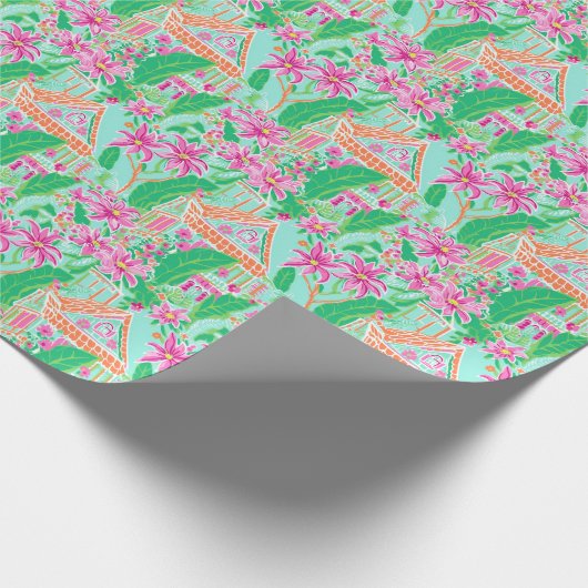 パームビーチクリスマスウォーター色ジンジャーブレッドハウス ラッピングペーパー (角)