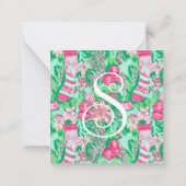 パームビーチクリスマスピンクグリーンストッキングエンクロージャ ノートカード (裏面)