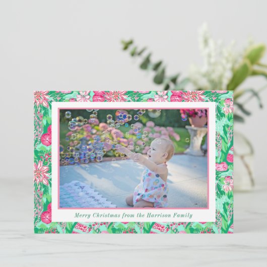 パームビーチクリスマスピンク&グリーンストッキング写真 シーズンカード (スタンド正面)