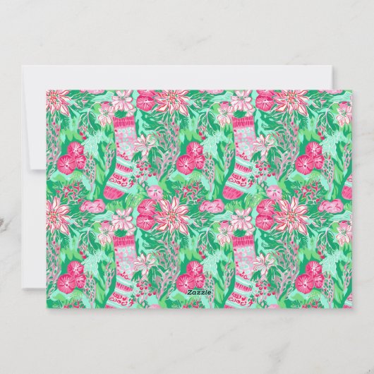 パームビーチクリスマスピンク&グリーンストッキング写真 シーズンカード (裏面)