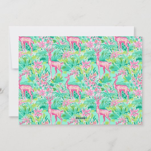 パームビーチクリスマスピンク&グリーントナカイの写真 シーズンカード (裏面)