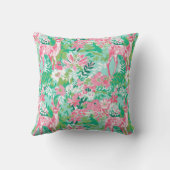 パームビーチクリスマスピンク&グリーントナカイ クッション (裏面)