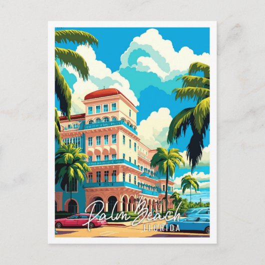 パームビーチフロリダUSAヴィンテージ旅行イラストレーション ポストカード (正面)
