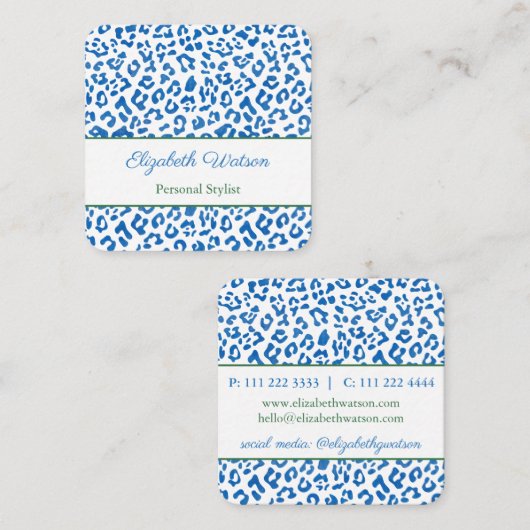 パームビーチ名門私立校風のブルーグリーンアニマルプリントスタイリスト スクエア名刺 (正面/裏面)