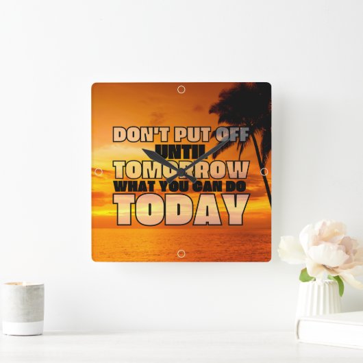 パームビーチ海サンセット |フレーズやる気を起こさせる スクエア壁時計 (ホーム)