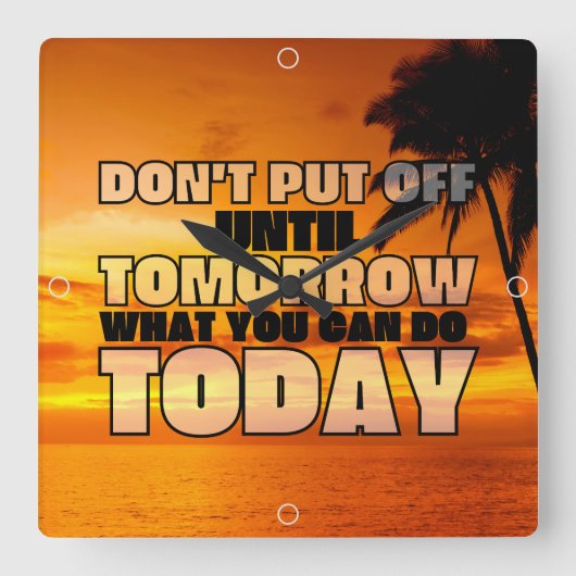 パームビーチ海サンセット |フレーズやる気を起こさせる スクエア壁時計 (正面)