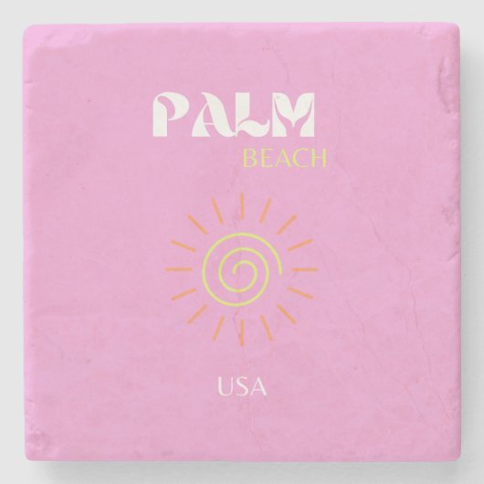 パームビーチ、レトロアート、名門私立校風のピンクアート、ピンク ストーンコースター (正面)