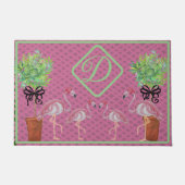 パームピンクフラミンゴフラミンゴステラコッタポット ドアマット (正面)