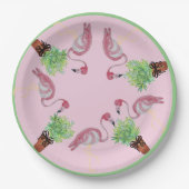 パームピンクフラミンゴフラミンゴステラコッタポット ペーパープレート (正面)