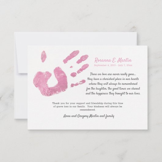 パームプリントピンク悔やみや弔慰サンキューカード 招待状 (正面)