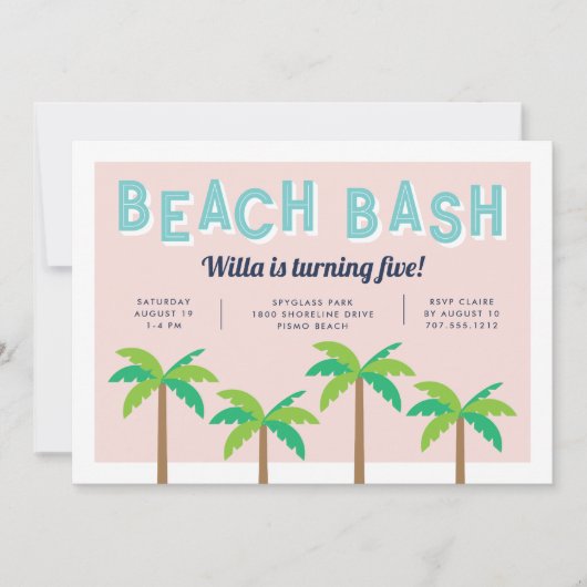 パームポップ・アートの |ビーチ誕生日パーティーの招待 招待状 (正面)