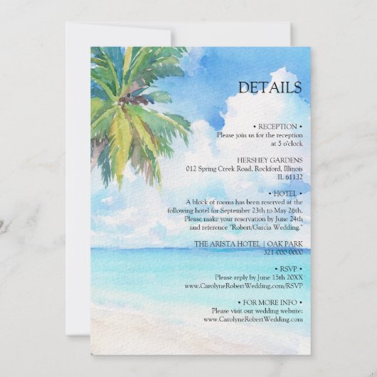 パームミニマルの木の熱帯海すべて結婚の 招待状 (裏面)