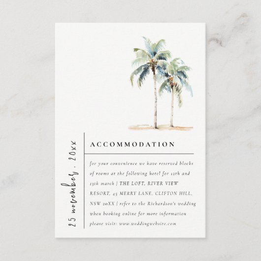 パームミニマルツリートロピカル結婚ホテル エンクロージャーカード (正面)