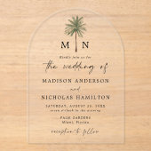 パームミニマルツリーモノグラム結婚ズ アクリル招待状 (正面)