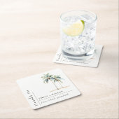 パームミニマルツリー水彩熱帯結婚の スクエアペーパーコースター (インサイチュ)