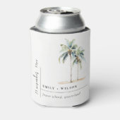 パームミニマルツリー水彩熱帯結婚の 缶クーラー (缶裏面)