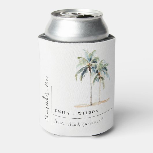 パームミニマルツリー水彩熱帯結婚の 缶クーラー (缶裏面)
