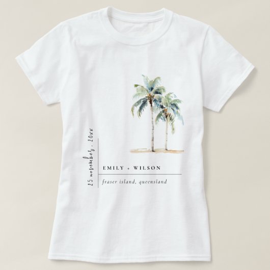 パームミニマルツリー水彩熱帯結婚の Tシャツ (デザイン正面)