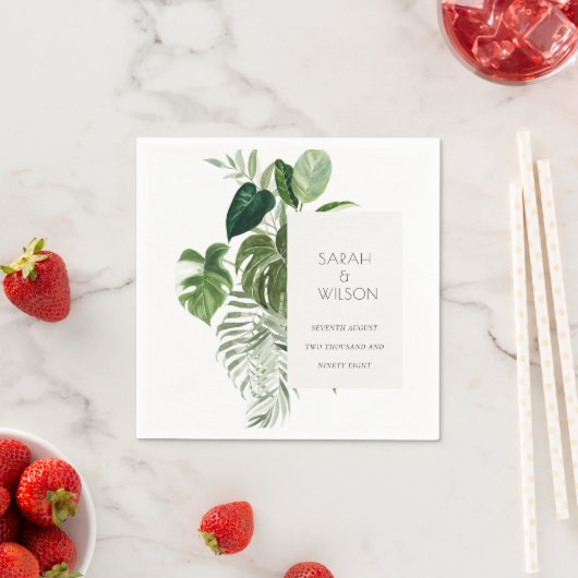 パームモダングリーンの葉の多い熱帯結婚の葉 スタンダードカクテルナプキン (インサイチュ)