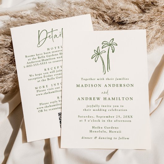 パームモダンツリーのクリームQRコードすべて結婚の 招待状