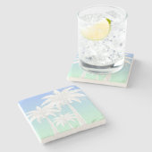 パームモダンツリーコースタルブルーグリーンスカイグラデーション ストーンコースター (横)