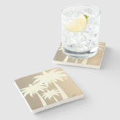 パームモダンツリーコースタルベージュサンドビーチ夏 ストーンコースター (横)