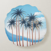 パームモダンツリーズブルーホワイトアウトドア ラウンドクッション (裏面)