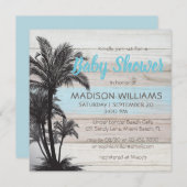 パームモダンツリートロピカルビーチシック赤ちゃんシャワー 招待状 (正面/裏面)