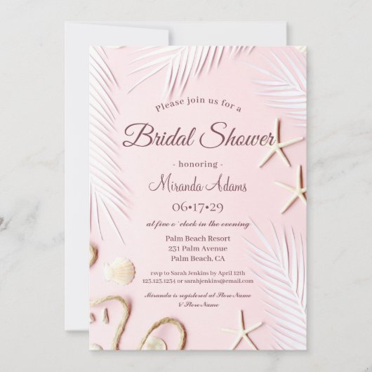 パームモダンビーチヒトデブライダルシャワー 招待状 (正面)