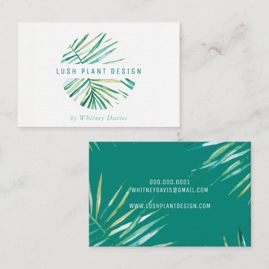パームモダンリーフのロゴ緑豊かな植物生命緑色 名刺 (正面/裏面)