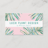 パームモダンリーフのロゴ緑豊かな植物緑ピンク 名刺 (正面)