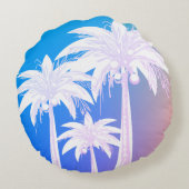 パームモダンリーフの水の色カラフルブルーピンク ラウンドクッション (裏面)