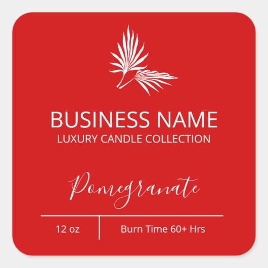 パームモダンリーフザクロ赤キャンドルラベル スクエアシール (正面)