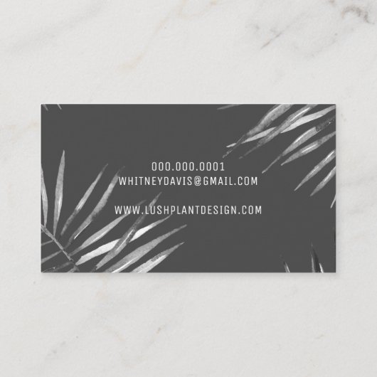 パームモダンリーフ緑豊かな植物性ブラックグレーピンク 名刺 (裏面)