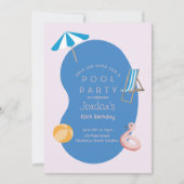 パームモダン春インスパイア誕生日プールパーティー 招待状 (正面)