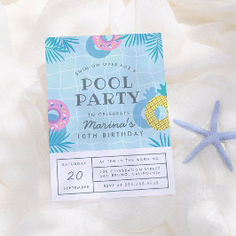 パームモダン葉とパイナップルプール誕生日パーティー 招待状