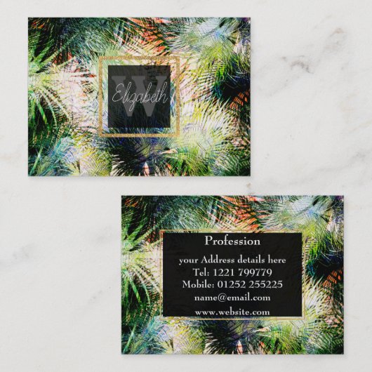 パームモダン葉トロピカル抽象デザイン 名刺 (正面/裏面)