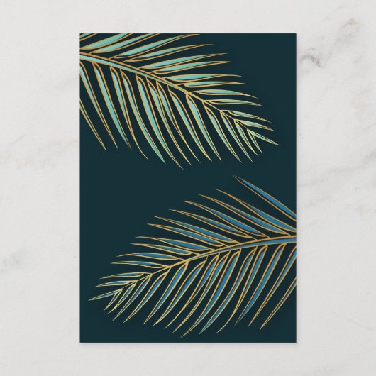 パームモダン金ゴールドグリーントロピカルビーチ結婚式 エンクロージャーカード (裏面)