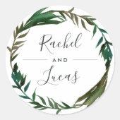 パームリースパーソナライズされた結婚ズ ラウンドシール (正面)