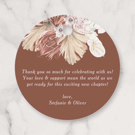 パームリーフとオーキッドの花輪 ボーホー ブライズシャワー フェイバータグ (裏面)