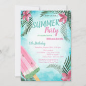 パームリーフと花とアイスクリームの誕生日パーティー 招待状 (正面)