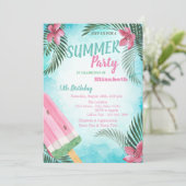 パームリーフと花とアイスクリームの誕生日パーティー 招待状 (スタンド正面)