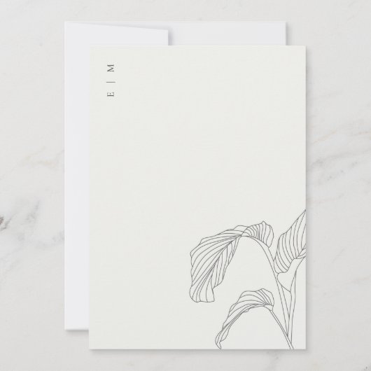 パームリーフィスケッチ白黒ブライダルシャワー招待状 サンキューカード (裏面)