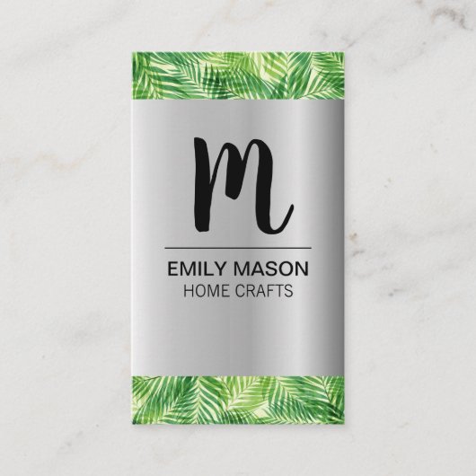 パームリーフシルバー金属木目トリム 名刺 (正面)